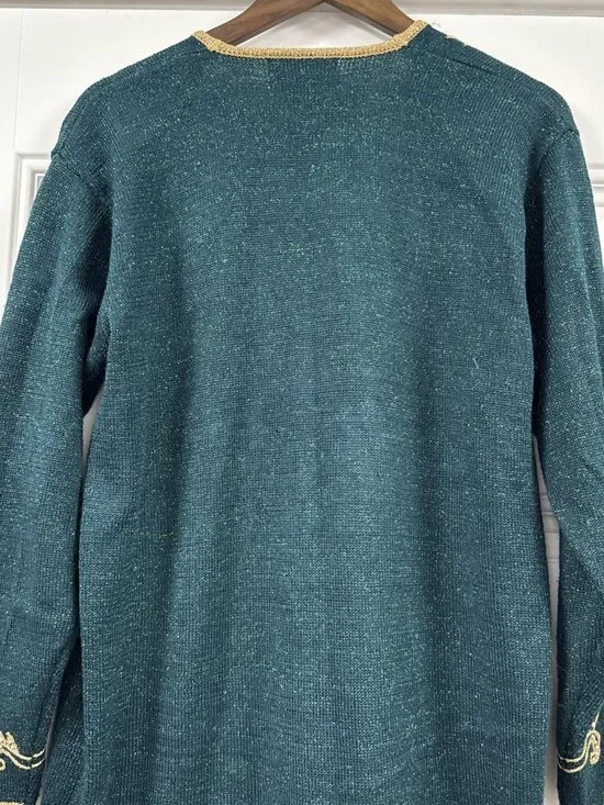 Vintage Jaclyn Smith Green Metallic Beaded Embroidered Floral Cardigan Sweater M - Picture 11 of 13